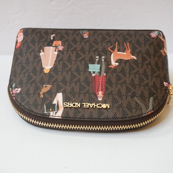 Michael Kors Jet Set Girl Large Travel Pouch MK Brown Multi - Picture 3 of 8